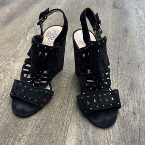Vince Black Wedge Sandals with Studded Straps